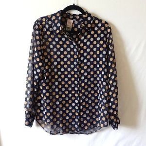 Chico's Long Sleeve Button Up Polka Dot Blouse